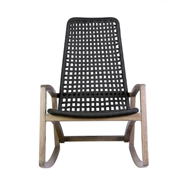 Gynn Outdoor Rocking Chair, Black Rope Woven, Light Brown Eucalyptus - BM339183
