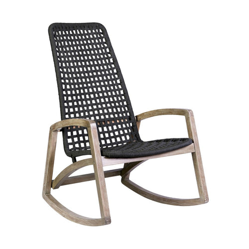 Gynn Outdoor Rocking Chair, Black Rope Woven, Light Brown Eucalyptus - BM339183