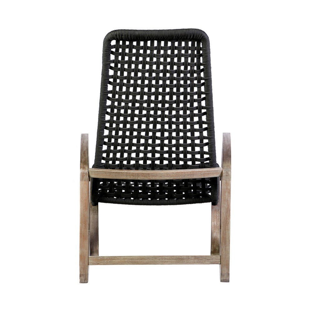 Gynn Outdoor Rocking Chair, Black Rope Woven, Light Brown Eucalyptus - BM339183
