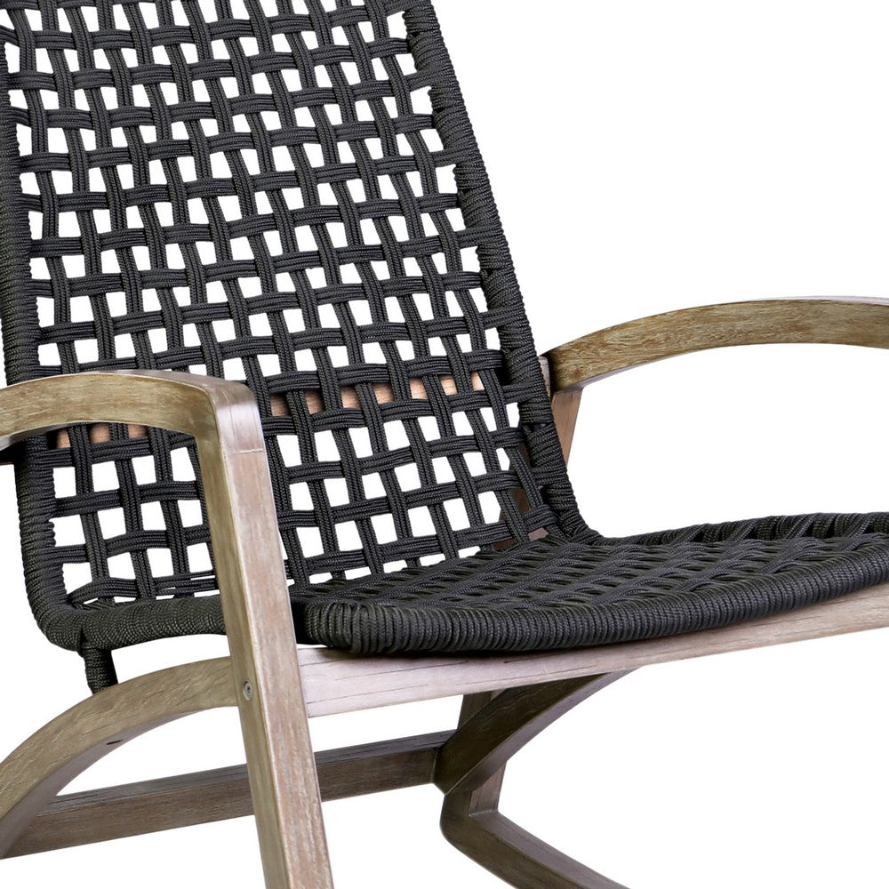 Gynn Outdoor Rocking Chair, Black Rope Woven, Light Brown Eucalyptus - BM339183