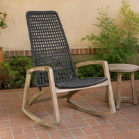 Gynn Outdoor Rocking Chair, Black Rope Woven, Light Brown Eucalyptus - BM339183