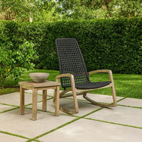 Gynn Outdoor Rocking Chair, Black Rope Woven, Light Brown Eucalyptus - BM339183