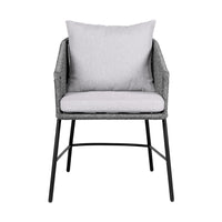 Dynn Outdoor Dining Chair, Gray Rope Woven and Cushions, Black Steel - BM339184