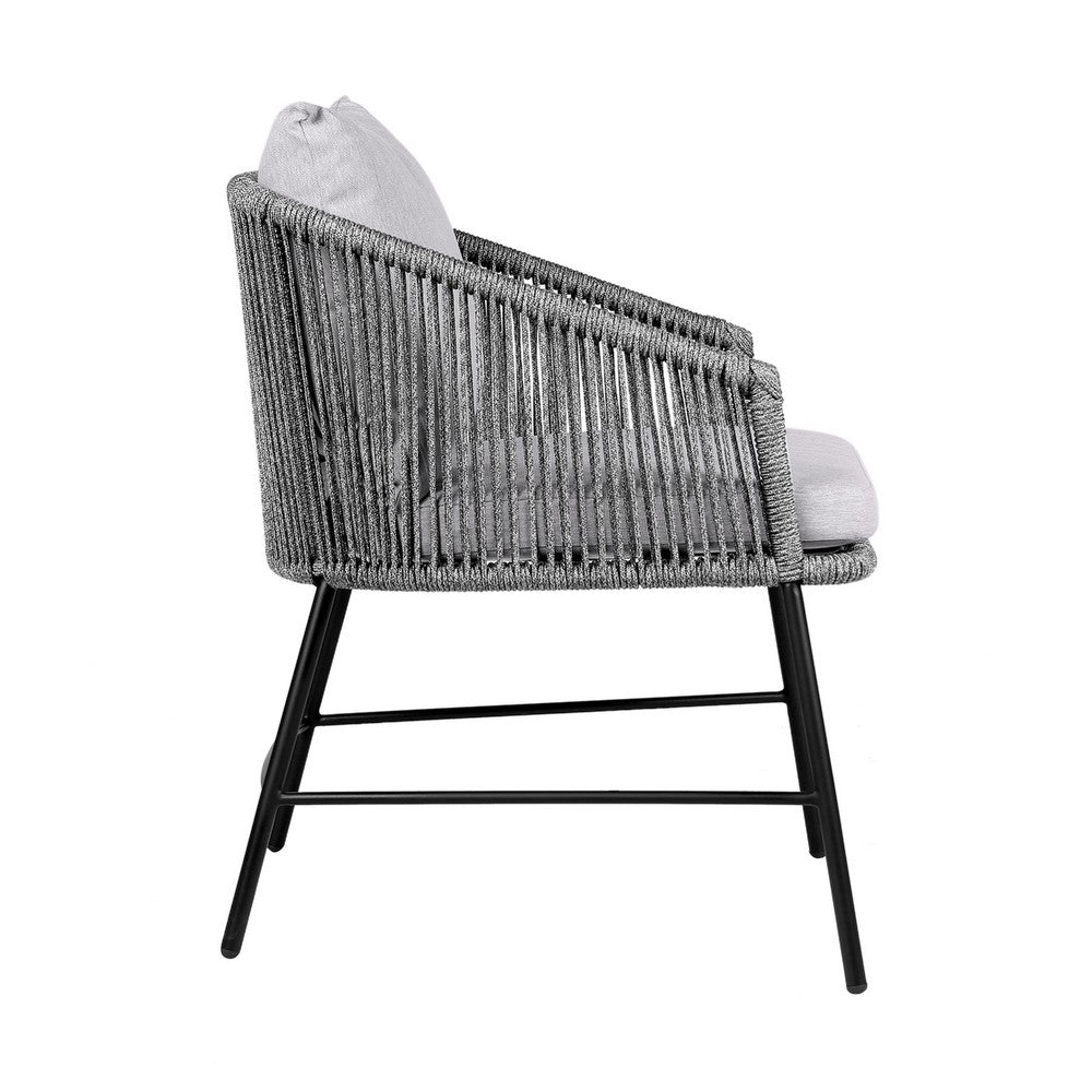 Dynn Outdoor Dining Chair, Gray Rope Woven and Cushions, Black Steel - BM339184