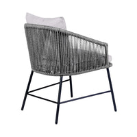 Dynn Outdoor Dining Chair, Gray Rope Woven and Cushions, Black Steel - BM339184