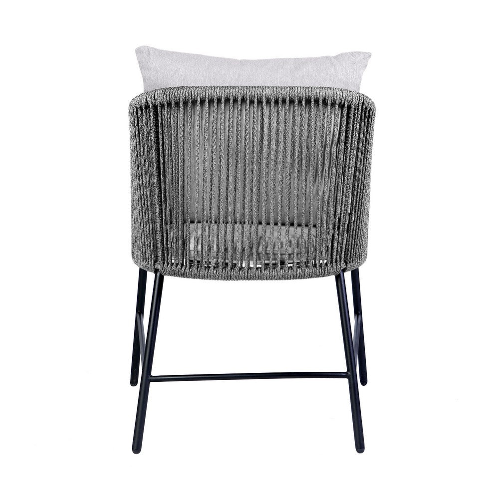 Dynn Outdoor Dining Chair, Gray Rope Woven and Cushions, Black Steel - BM339184