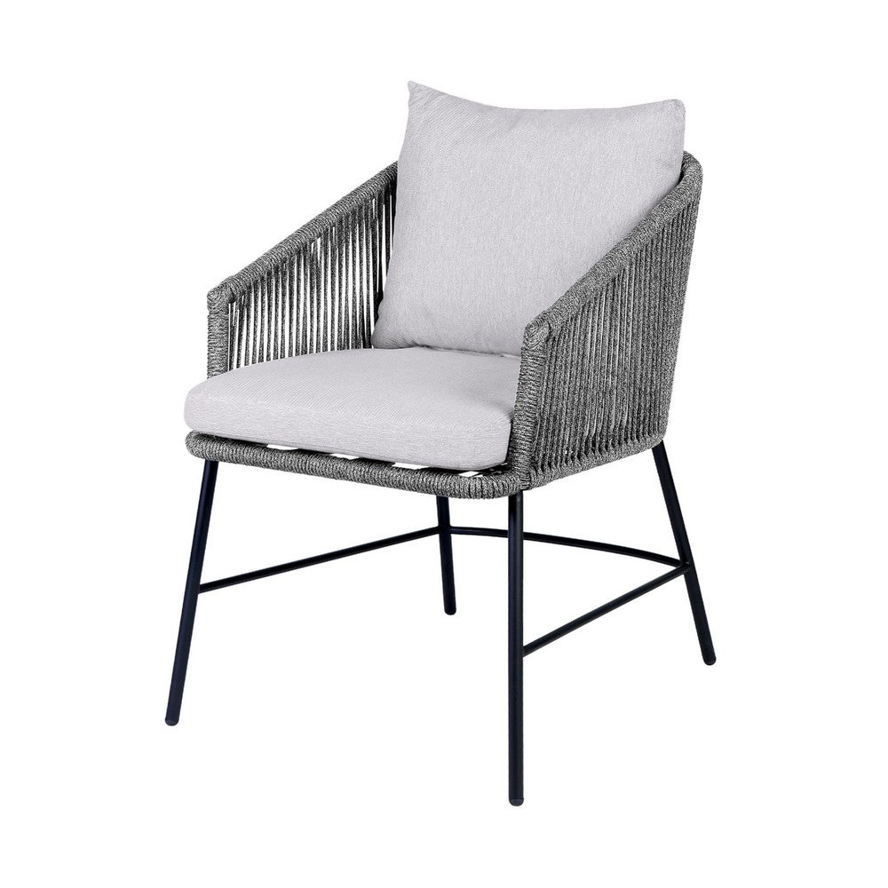 Dynn Outdoor Dining Chair, Gray Rope Woven and Cushions, Black Steel - BM339184