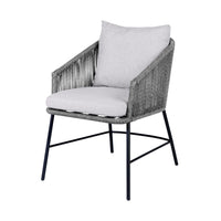 Dynn Outdoor Dining Chair, Gray Rope Woven and Cushions, Black Steel - BM339184