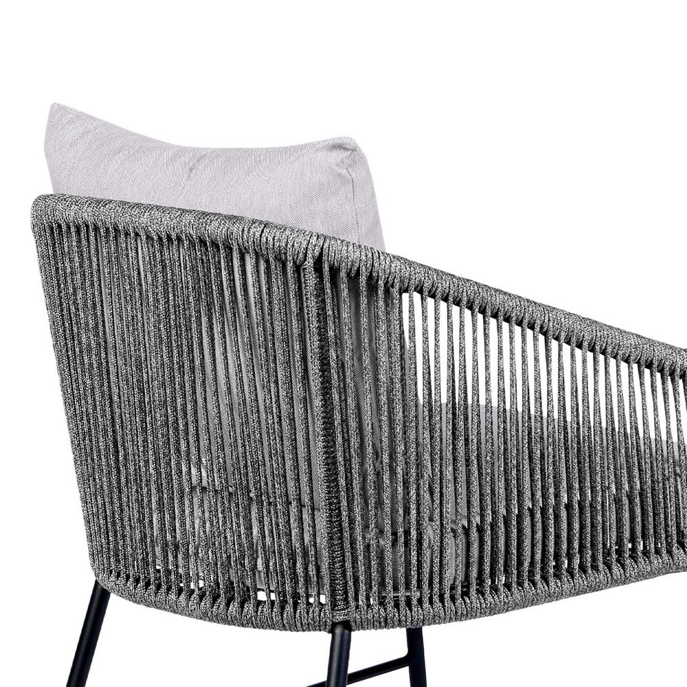 Dynn Outdoor Dining Chair, Gray Rope Woven and Cushions, Black Steel - BM339184