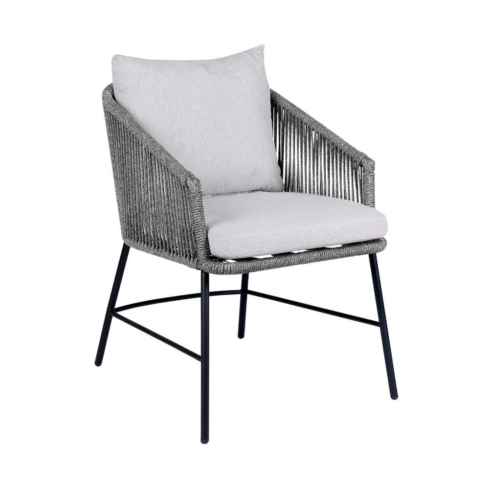 Dynn Outdoor Dining Chair, Gray Rope Woven and Cushions, Black Steel - BM339184