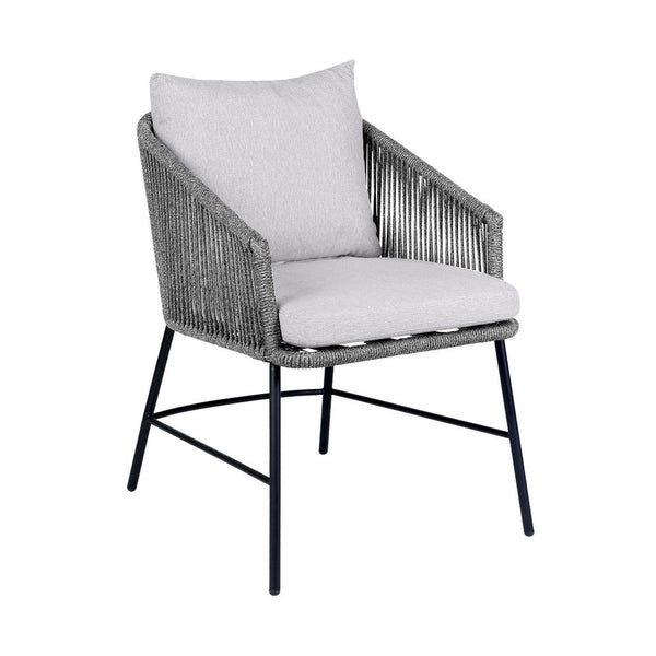 Dynn Outdoor Dining Chair, Gray Rope Woven and Cushions, Black Steel - BM339184