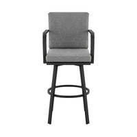 Fely Outdoor Swivel Barstool Chair, Black Aluminum and Gray Cushions - BM339185