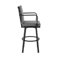 Fely Outdoor Swivel Barstool Chair, Black Aluminum and Gray Cushions - BM339185