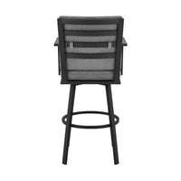 Fely Outdoor Swivel Barstool Chair, Black Aluminum and Gray Cushions - BM339185