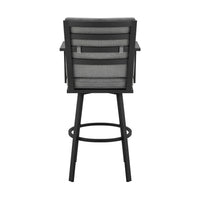 Fely Outdoor Swivel Barstool Chair, Black Aluminum and Gray Cushions - BM339185