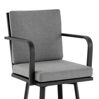 Fely Outdoor Swivel Barstool Chair, Black Aluminum and Gray Cushions - BM339185