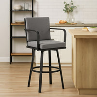 Fely Outdoor Swivel Barstool Chair, Black Aluminum and Gray Cushions - BM339185