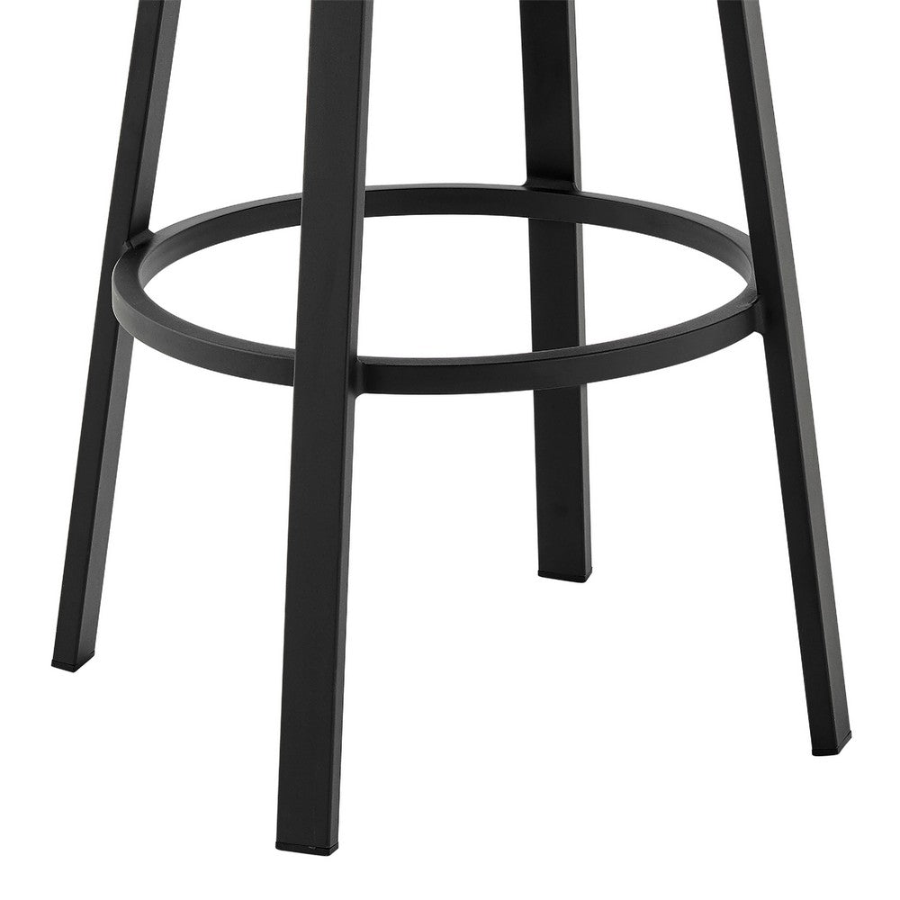 Fely Outdoor Swivel Barstool Chair, Black Aluminum and Gray Cushions - BM339185