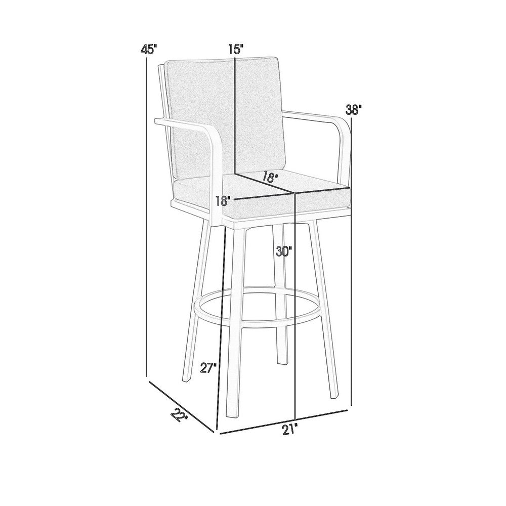Fely Outdoor Swivel Barstool Chair, Black Aluminum and Gray Cushions - BM339185
