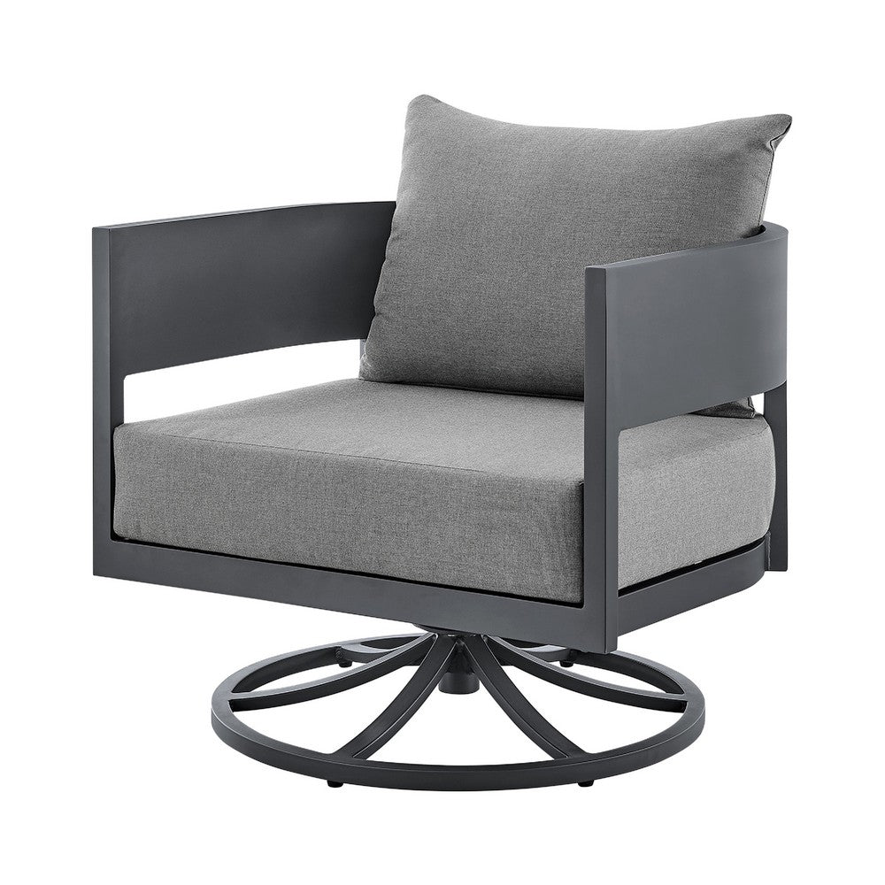 Enya Outdoor Swivel Rocking Chair, Gray Cushions and Aluminum Frame - BM339187