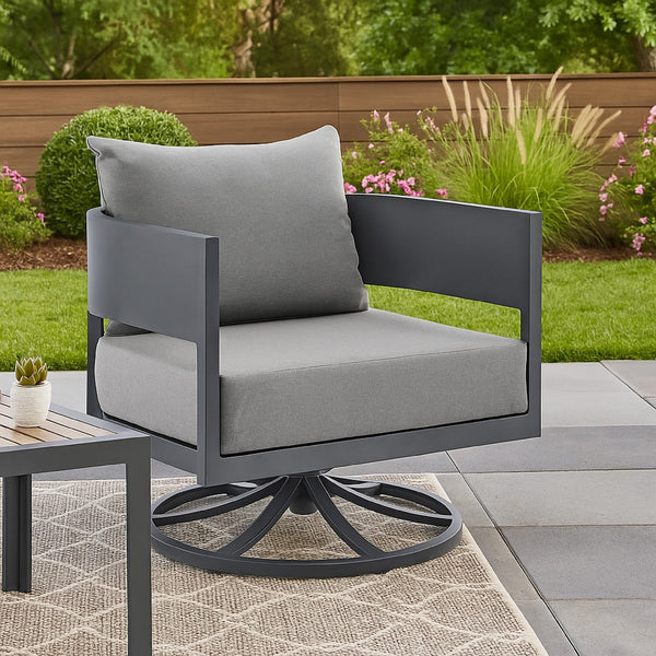 Enya Outdoor Swivel Rocking Chair, Gray Cushions and Aluminum Frame - BM339187