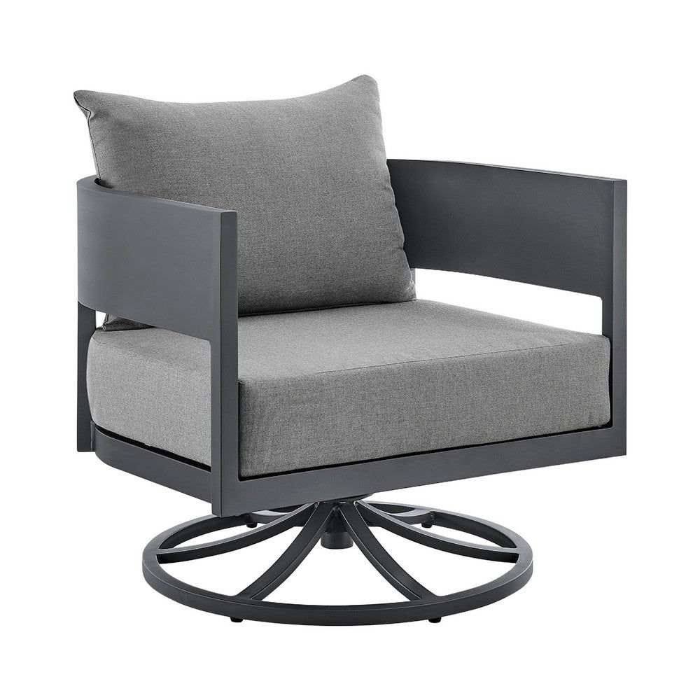 Enya Outdoor Swivel Rocking Chair, Gray Cushions and Aluminum Frame - BM339187