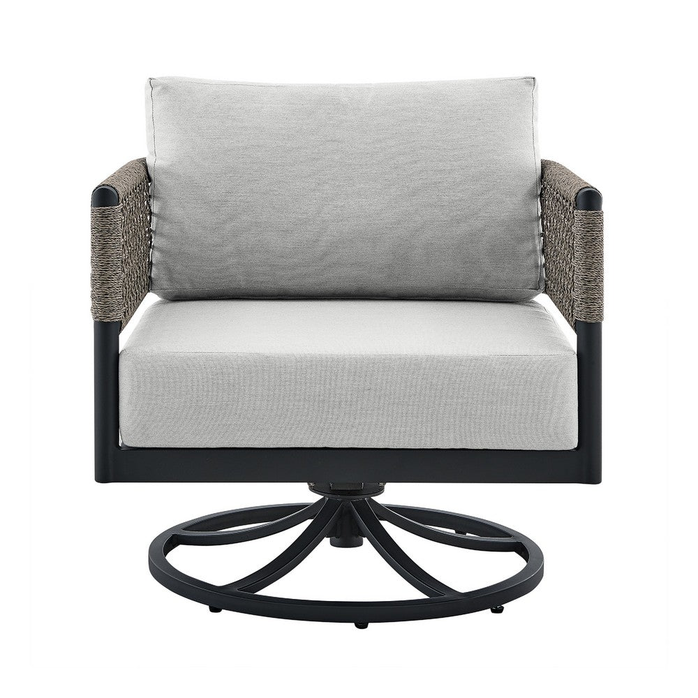 Adiy Outdoor Swivel Rocking Chair, Gray Rope Woven, Black Aluminum - BM339188