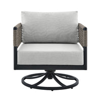 Adiy Outdoor Swivel Rocking Chair, Gray Rope Woven, Black Aluminum - BM339188