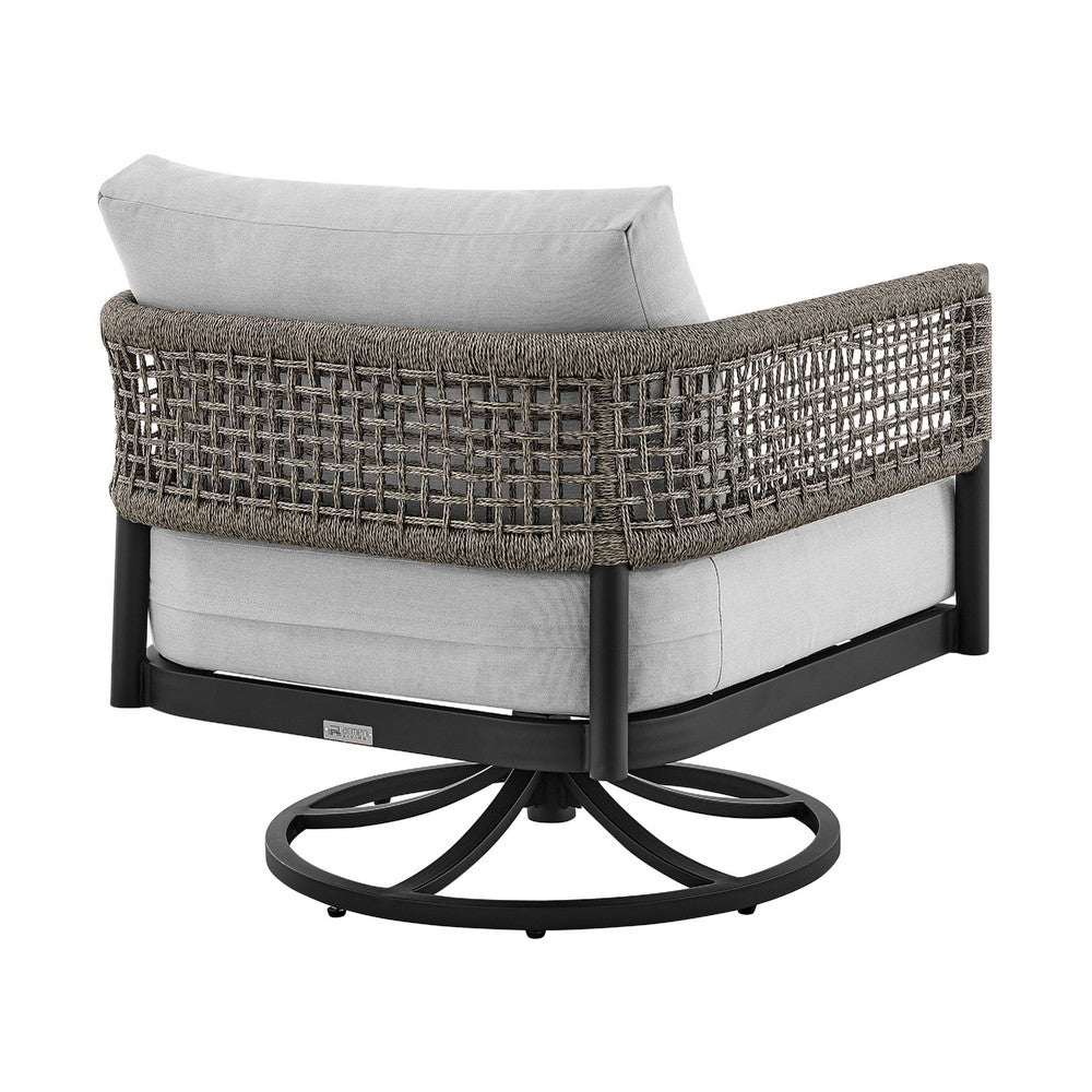 Adiy Outdoor Swivel Rocking Chair, Gray Rope Woven, Black Aluminum - BM339188