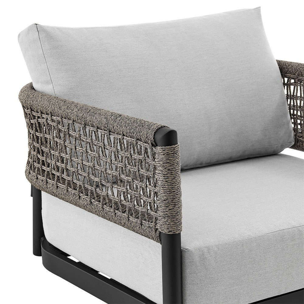 Adiy Outdoor Swivel Rocking Chair, Gray Rope Woven, Black Aluminum - BM339188