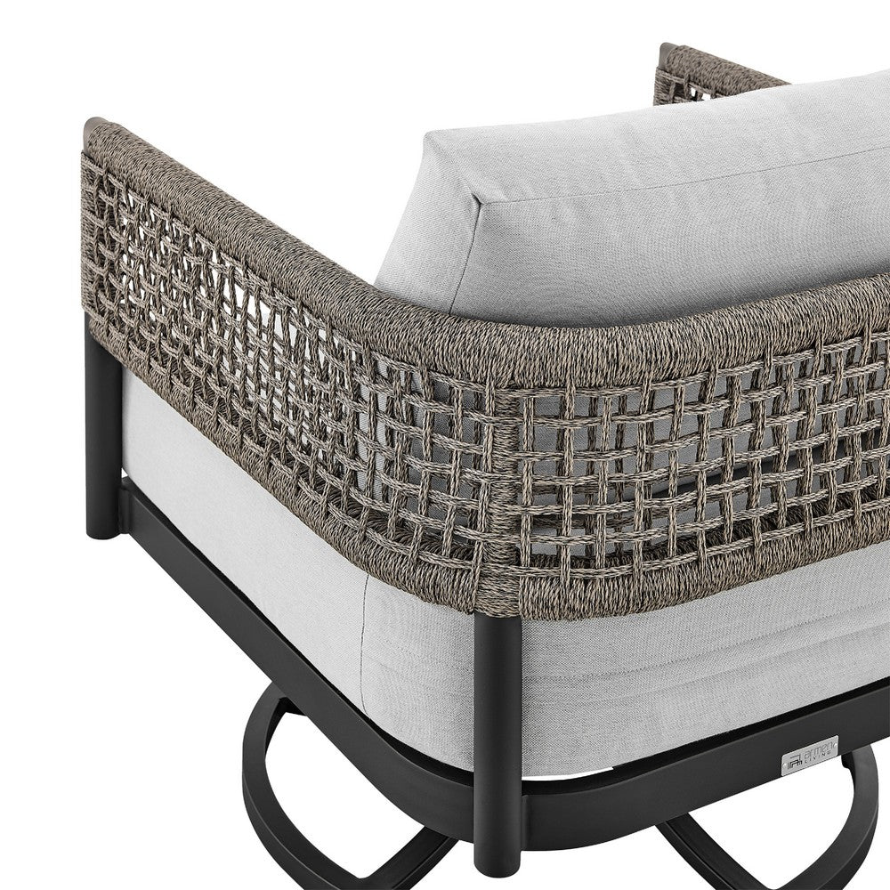Adiy Outdoor Swivel Rocking Chair, Gray Rope Woven, Black Aluminum - BM339188