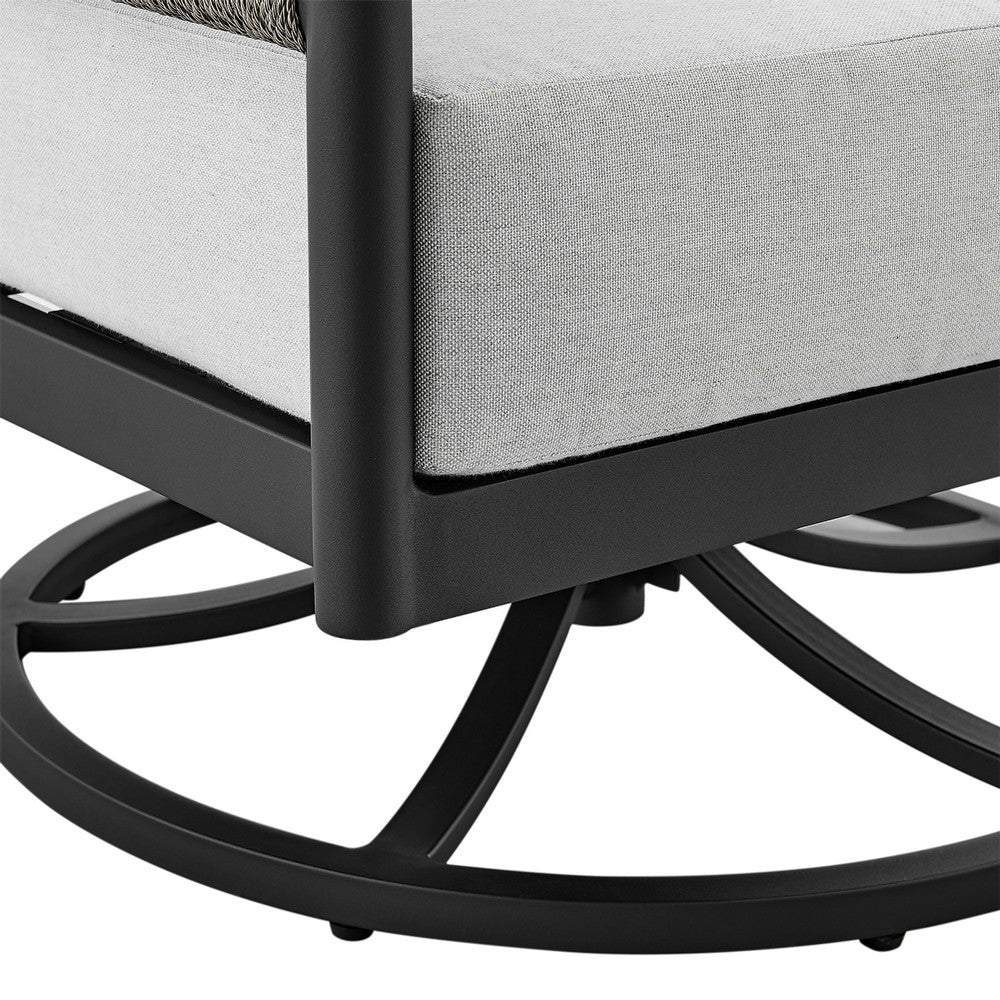 Adiy Outdoor Swivel Rocking Chair, Gray Rope Woven, Black Aluminum - BM339188