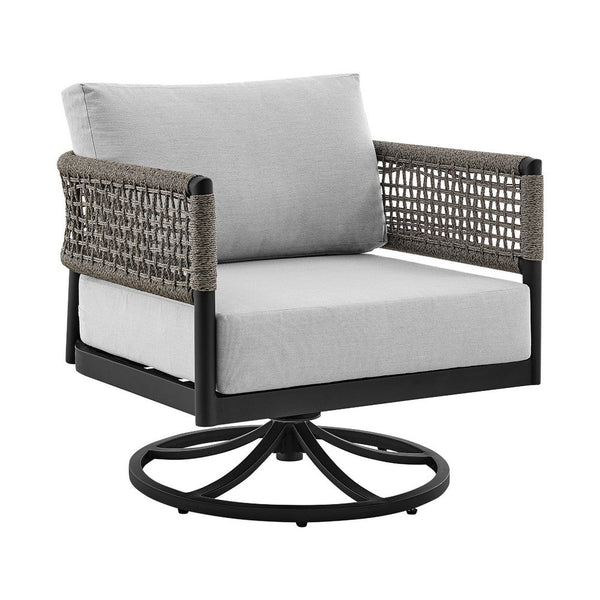 Adiy Outdoor Swivel Rocking Chair, Gray Rope Woven, Black Aluminum - BM339188