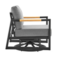 Razi Outdoor Swivel Glider Lounge Chair, Black Aluminum, Gray Cushion - BM339189