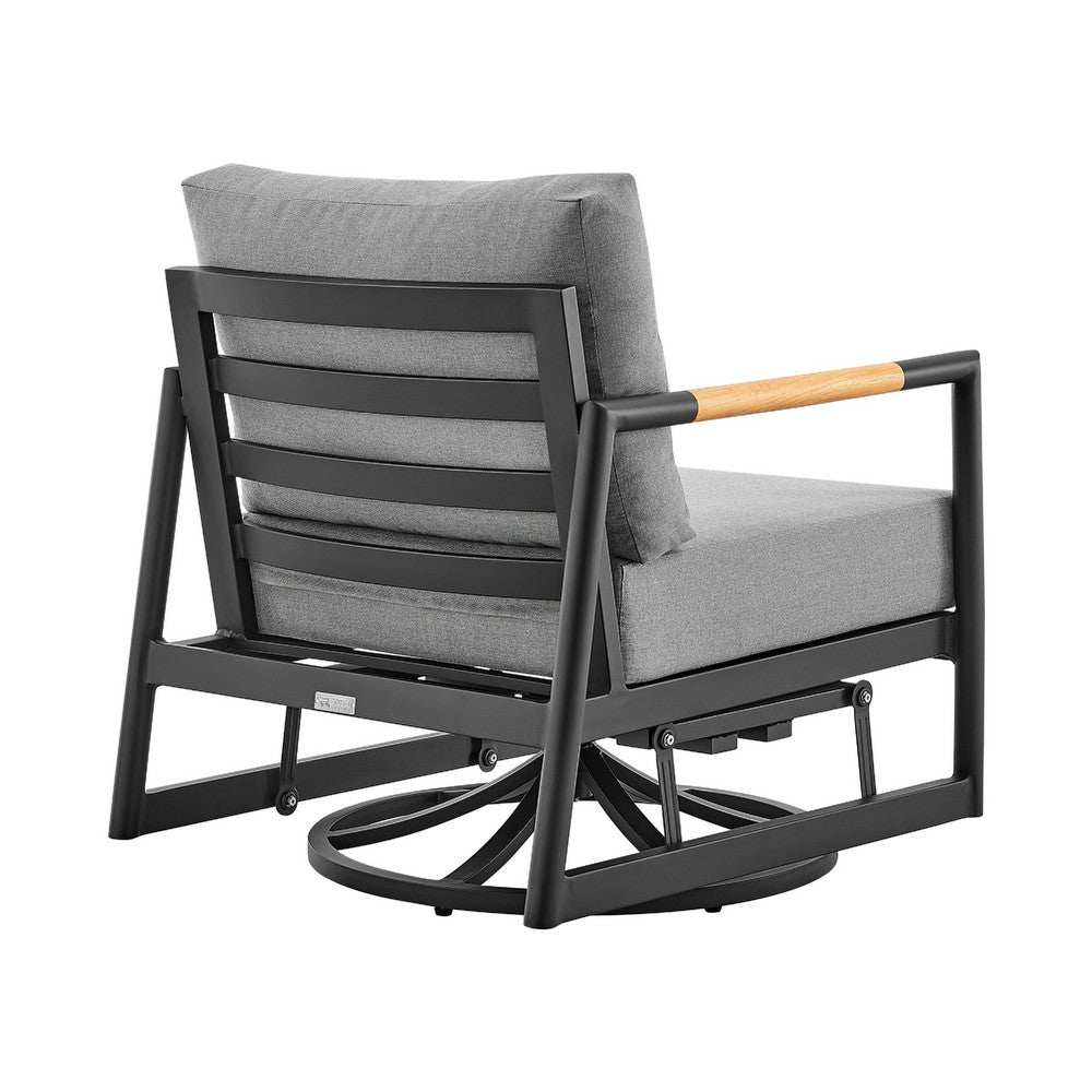 Razi Outdoor Swivel Glider Lounge Chair, Black Aluminum, Gray Cushion - BM339189
