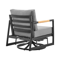 Razi Outdoor Swivel Glider Lounge Chair, Black Aluminum, Gray Cushion - BM339189