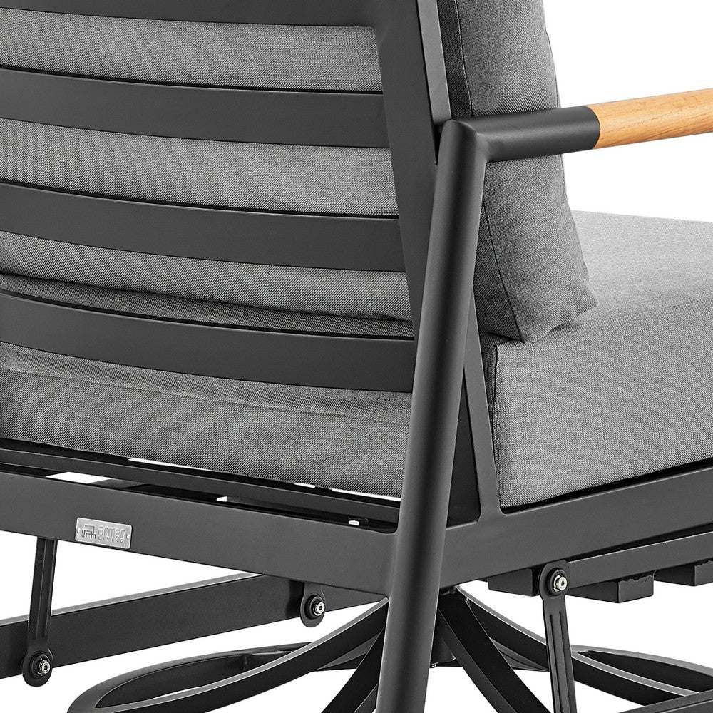 Razi Outdoor Swivel Glider Lounge Chair, Black Aluminum, Gray Cushion - BM339189