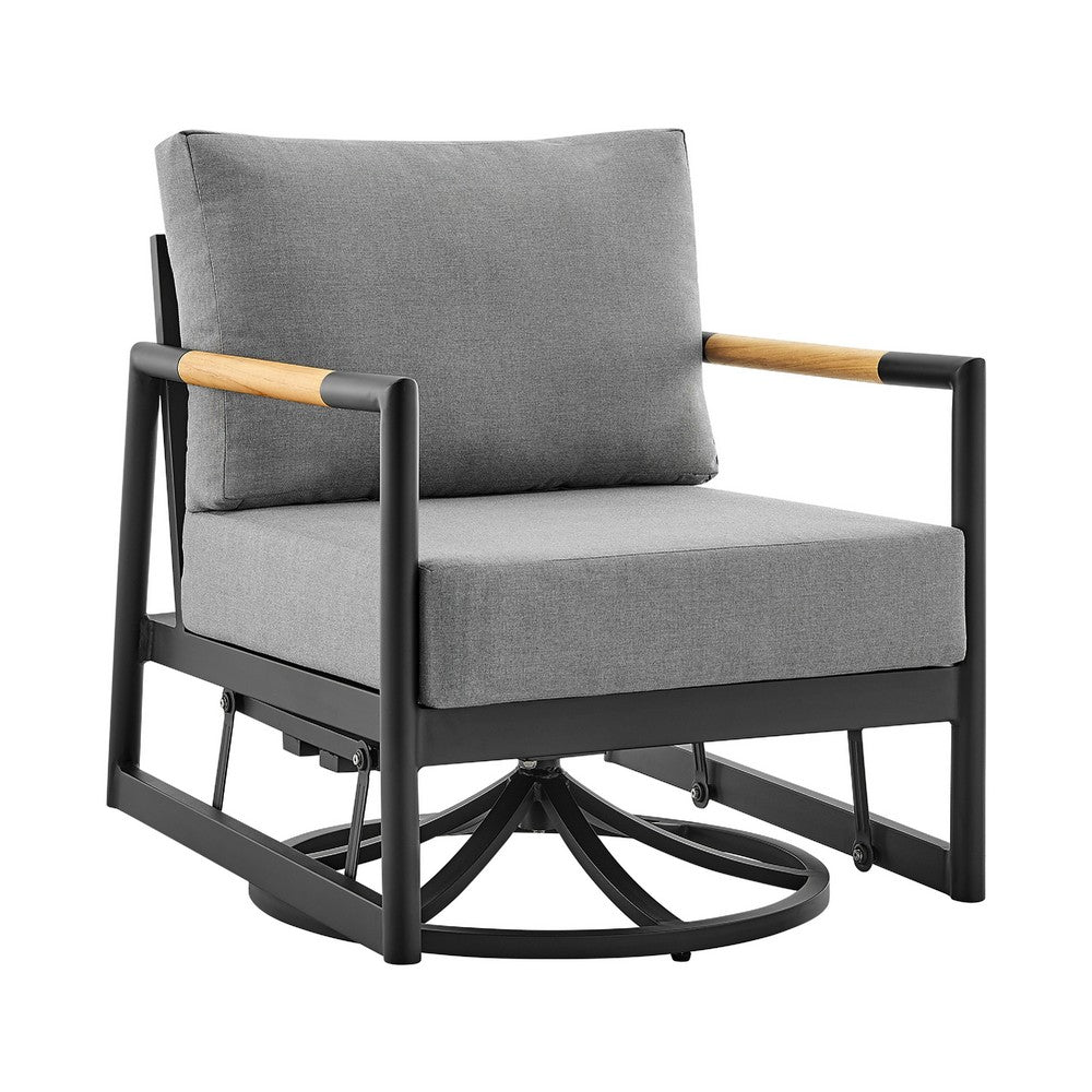 Razi Outdoor Swivel Glider Lounge Chair, Black Aluminum, Gray Cushion - BM339189