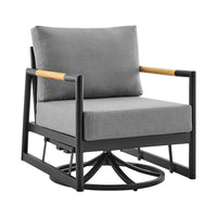 Razi Outdoor Swivel Glider Lounge Chair, Black Aluminum, Gray Cushion - BM339189