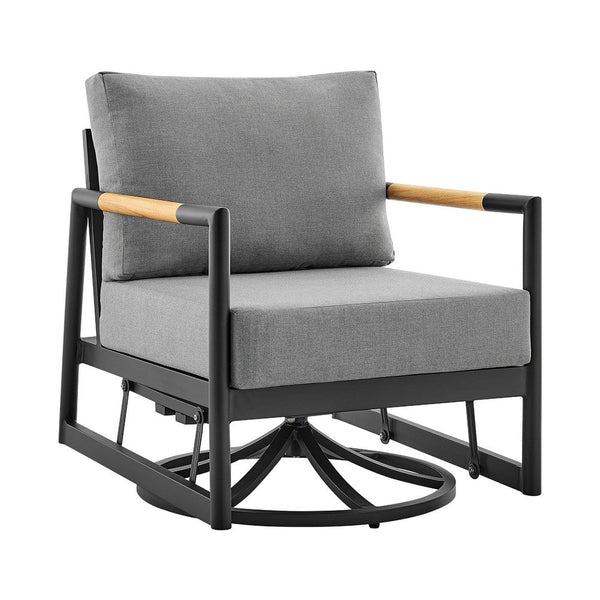 Razi Outdoor Swivel Glider Lounge Chair, Black Aluminum, Gray Cushion - BM339189