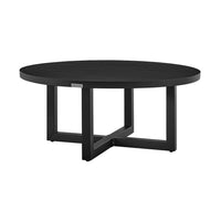 Enya Outdoor Coffee Table, 42 Inch Slatted Round Top, Black Aluminum - BM339190