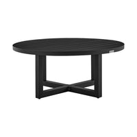 Enya Outdoor Coffee Table, 42 Inch Slatted Round Top, Black Aluminum - BM339190