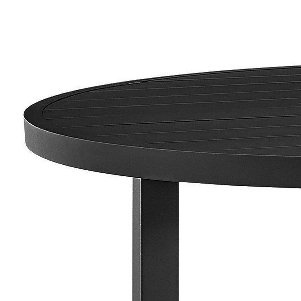 Enya Outdoor Coffee Table, 42 Inch Slatted Round Top, Black Aluminum - BM339190