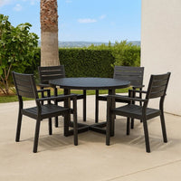 Enya Outdoor Coffee Table, 42 Inch Slatted Round Top, Black Aluminum - BM339190