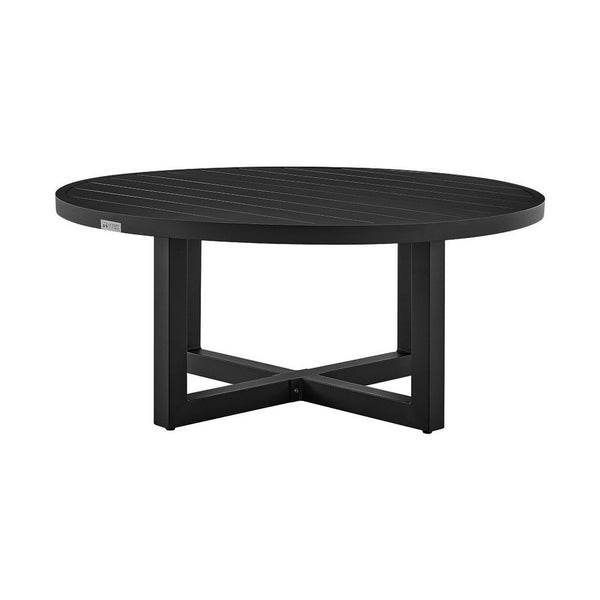 Enya Outdoor Coffee Table, 42 Inch Slatted Round Top, Black Aluminum - BM339190