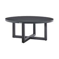 Enya Outdoor Coffee Table, 42 Inch Slatted Round Top, Gray Aluminum - BM339191