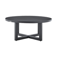 Enya Outdoor Coffee Table, 42 Inch Slatted Round Top, Gray Aluminum - BM339191