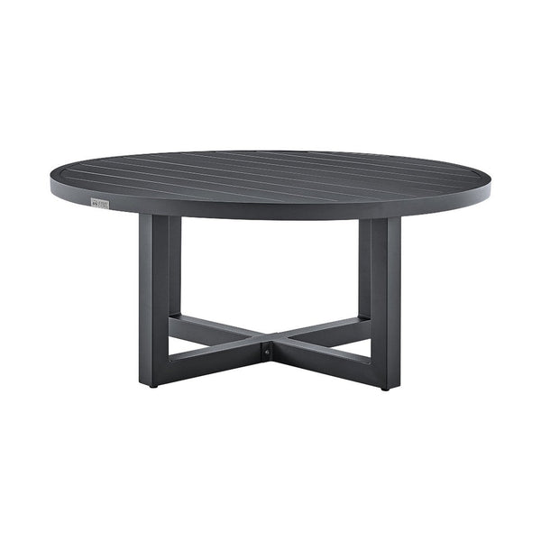 Enya Outdoor Coffee Table, 42 Inch Slatted Round Top, Gray Aluminum - BM339191