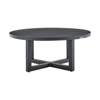 Enya Outdoor Coffee Table, 42 Inch Slatted Round Top, Gray Aluminum - BM339191