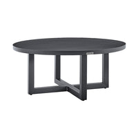 Enya Outdoor Coffee Table, 42 Inch Slatted Round Top, Gray Aluminum - BM339191